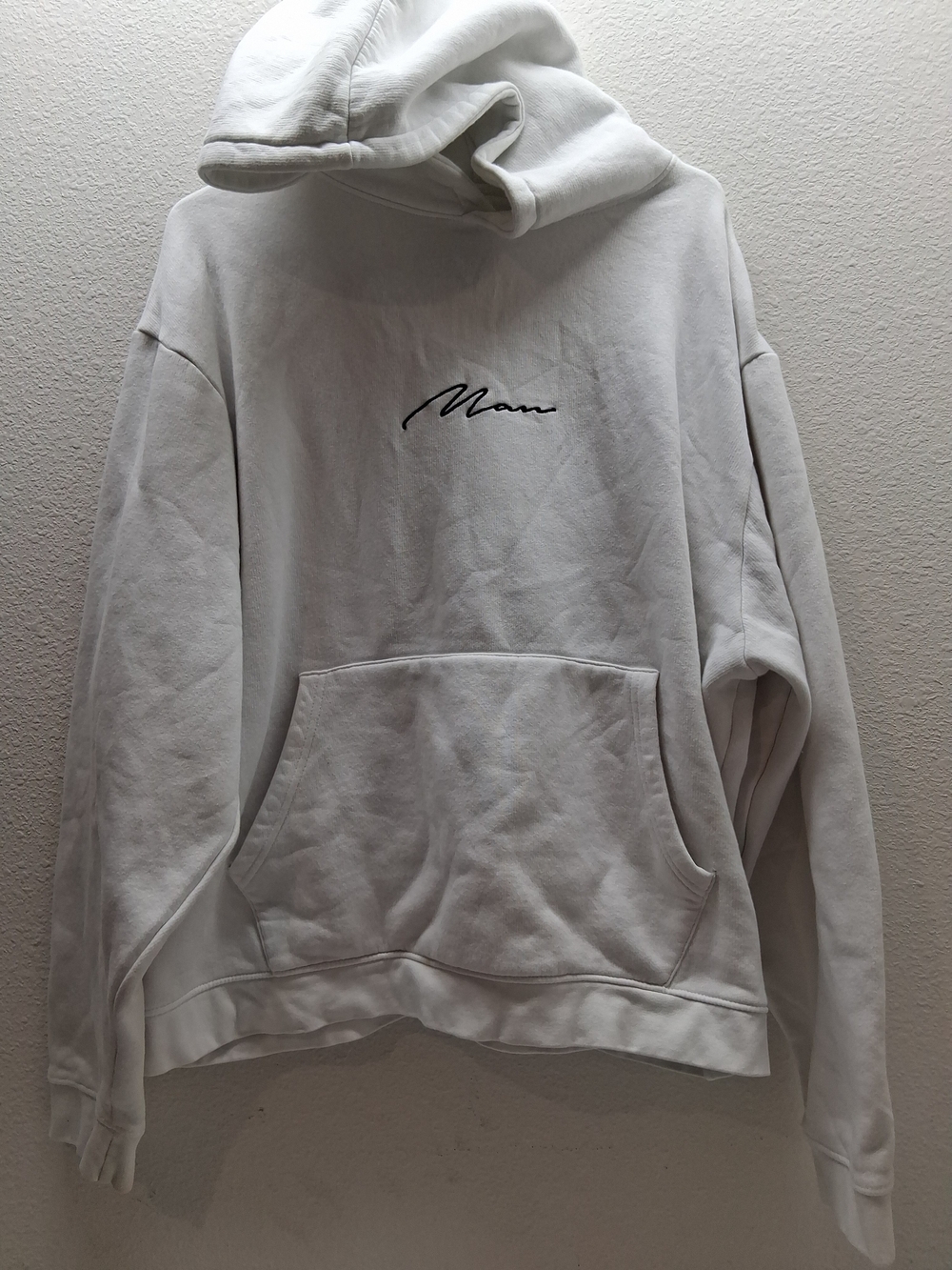 Boohoo White Men's Hooded Sweatshirt with Black Script